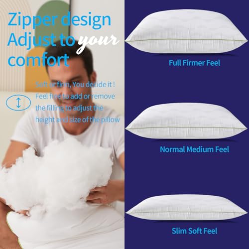 King Size Bed Pillows Set of 2 - Soft Adjustable Down Alternative Fill