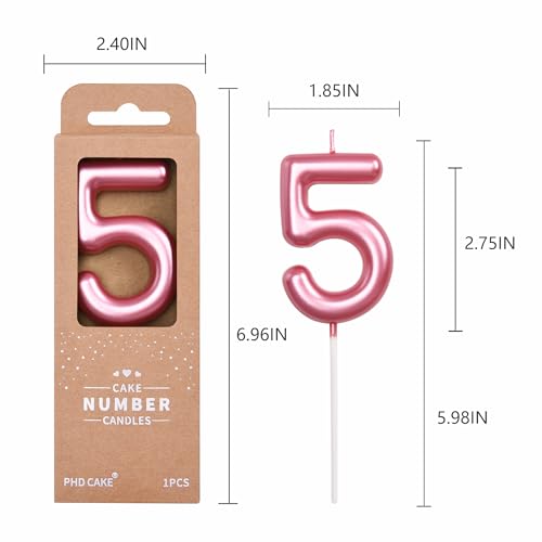 Pink 5 Number Birthday Candles - 2.76 Inch for Celebrations