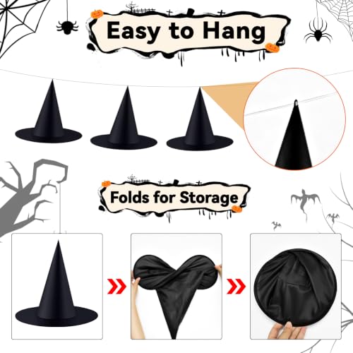 12 Pcs Hanging Witch Hats Set with 98ft Rope for Halloween Party Decor