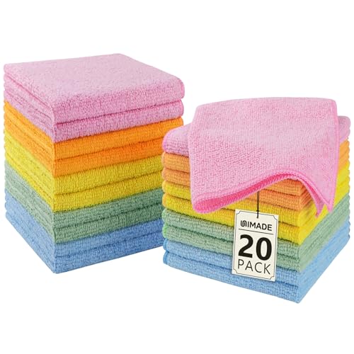 Unimade Microfiber Washcloths 20-Pack Face Towels 12" x 12" Soft Fast Drying