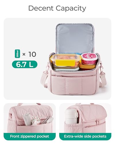 Insulated Quilted Lunch Bag for Women - Lightweight Puffer Lunch Tote
