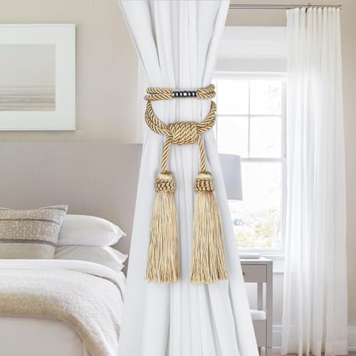 Magnetic Curtain Tiebacks with Tassels - 2 Pack Decorative Drapery Holdbacks