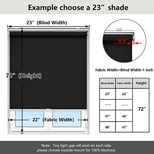 Cordless Blackout Roller Shade - 23"W x 72"H Thermal Window Blind, Black