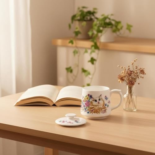HAFTOLYR Ceramic Tea Mug with Infuser & Lid, 400ml Colorful Porcelain Cup