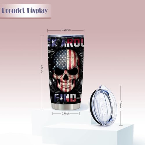 20oz Tactical American Flag Skull Stainless Steel Tumbler with Lid - ATHAND