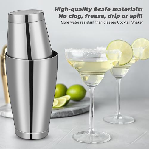 Sabary Silver 6-Piece Cocktail Shaker Set with 18 oz & 28 oz Boston Shakers