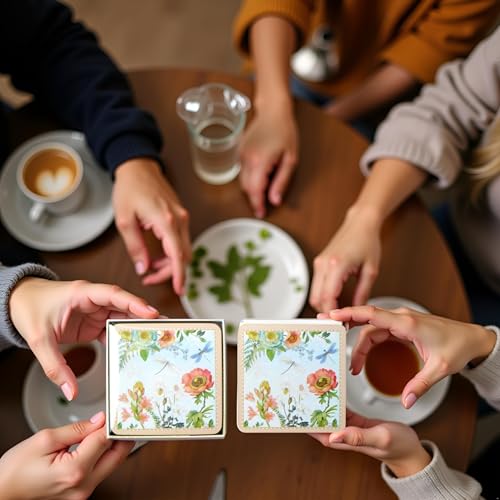 Lightahead Floral Coaster Set of 4 – MDF Wood Square Drink Coasters in Gift Box
