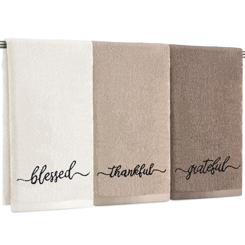 3-Piece Farmhouse Fingertip Towel Set - 100% Cotton Embroidered Hand Towels