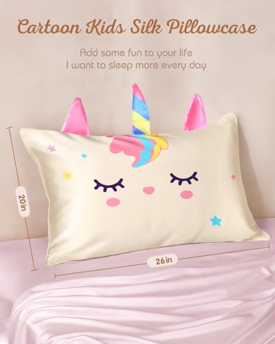 Kids Silk Pillowcase Standard Size 20x26 Unicorn Cartoon Bedding