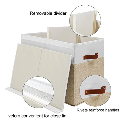 Large Toy Storage Box with Lid and Dividers, 25" Linen Toy Chest