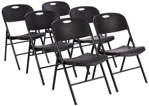 Heavy-Duty Foldable Plastic Chairs, 350lb Capacity, Black, 6-Pack