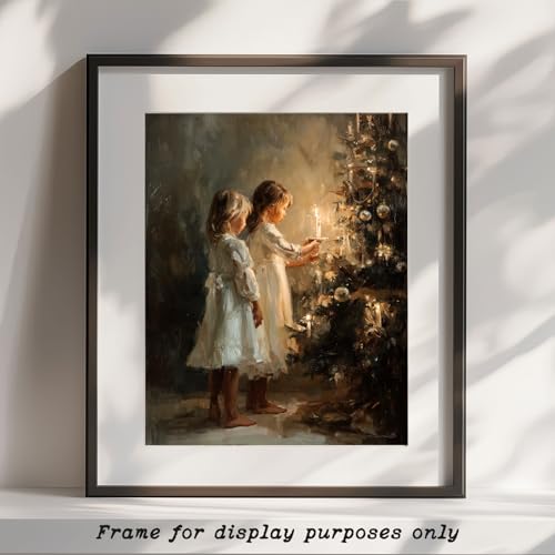 Japrex 11x14 Nostalgic Victorian Christmas Wall Art – Candlelit Tree & Children Print, Unframed