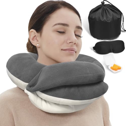 BUYUE Memory Foam Travel Neck Pillow - 360° Support Flight Kit