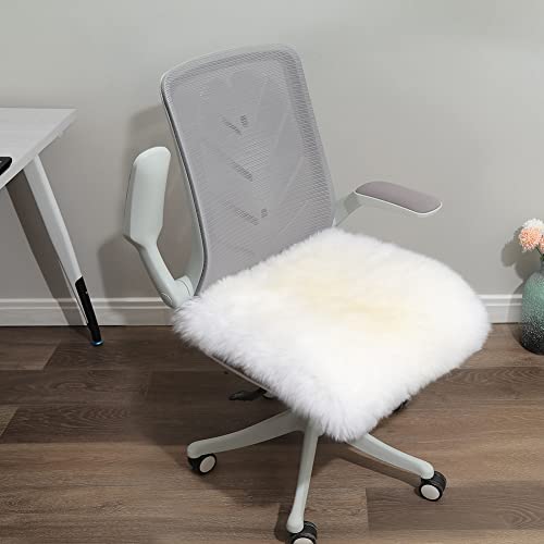 IRIWOOL Milky White 18x18 Sheepskin Chair Cushion Cover Soft Rug