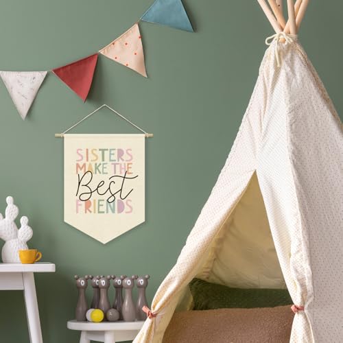 Sisters Make The Best Friends Linen Wall Banner for Girls Bedroom Decor