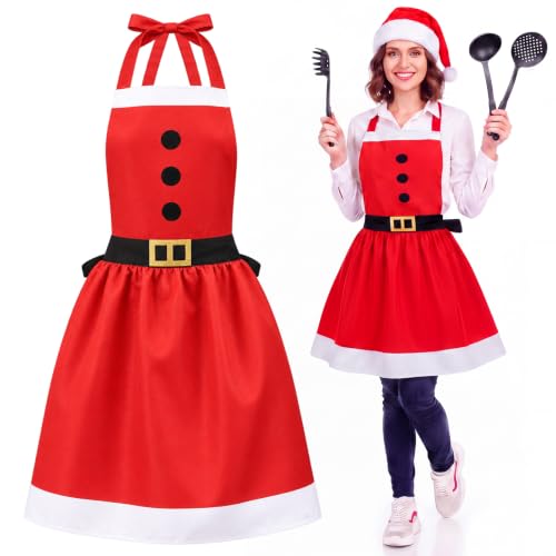 ShinyMatch Santa Claus Christmas Apron for Women Adults – Adjustable Tie Straps