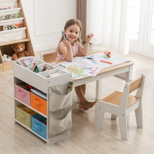 Kids Art Table and 2 Chairs Set with Storage Bins and Paper Roll