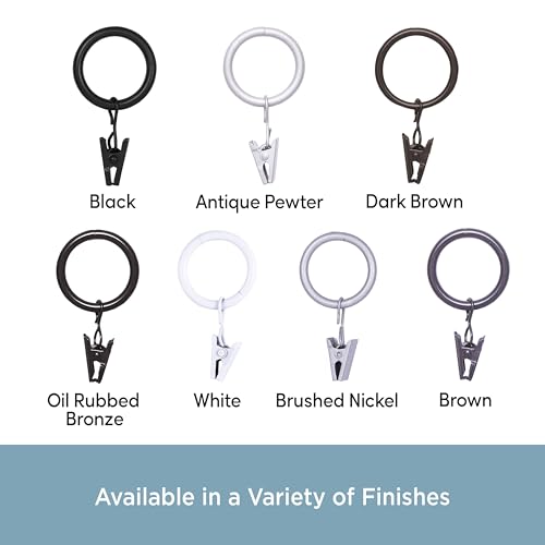 Metal Curtain Clip Rings for 3/4-Inch Rods, Set of 14, Black