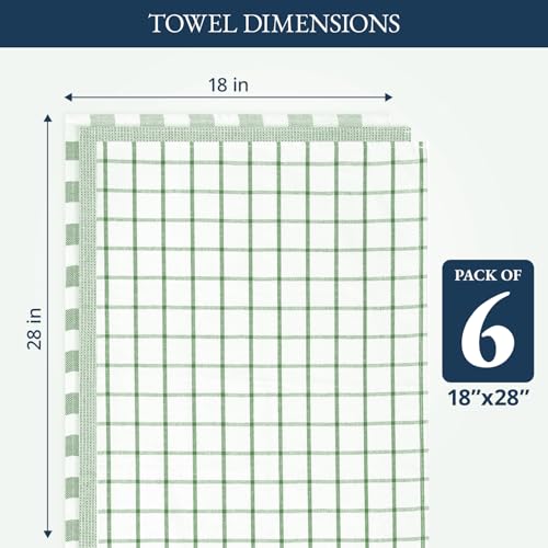 100% Cotton Kitchen Towels 6-Pack - Absorbent 18x28 Dish Towels, Olive