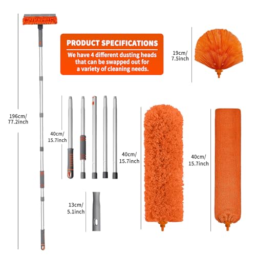 Ceiling Fan Duster with 72-Inch Extendable Handle & Washable Microfiber Heads