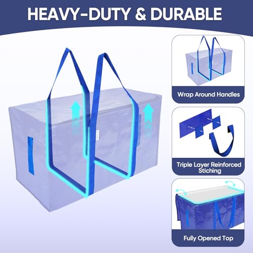 TICONN Extra Large Moving Bags 6 Pack Heavy Duty Storage Totes with Zippers