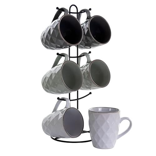 Elama Wave Series Mug Set, 12oz, Assorted Grey 1 (Diamond Waves)