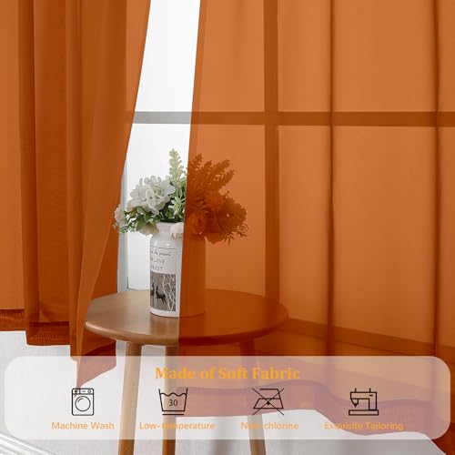 Burnt Orange Light Filtering Sheer Curtains - 2 Panel Set (42x84 In)