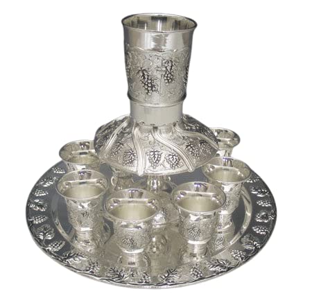 Silver Plated 8-Cup Wine Fountain with Grape Design for Kiddush