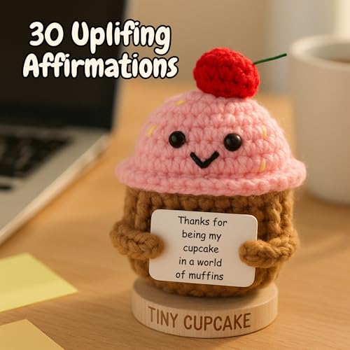 Handmade Crochet Cupcake Emotional Support Gift with 30 Affirmation Cards