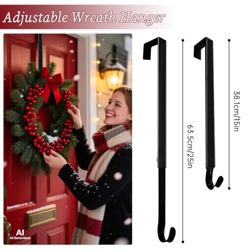 Adjustable Black Over-the-Door Wreath Hanger 15-25 in – Heavy Duty 20 lb