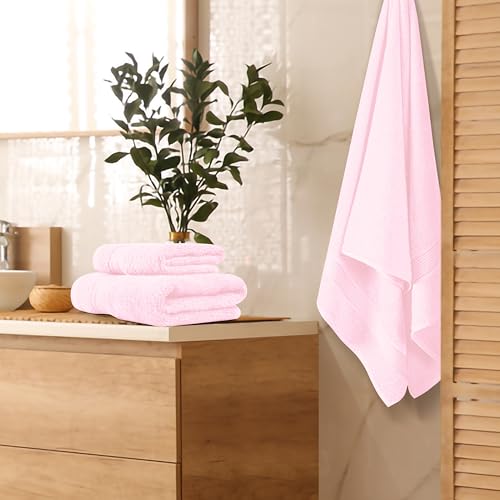 3-Piece Ultra Soft Cotton Towel Set - Bath, Hand Towel, and Washcloth - Pink