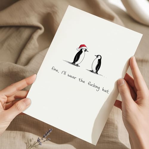 Funny Penguin Christmas Card with Envelope - Hilarious Holiday Greeting for Adults