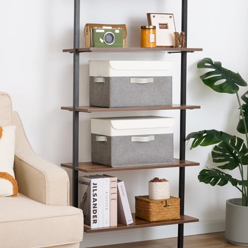 Collapsible Fabric Storage Box with Lid Large 2-Pack White Gray