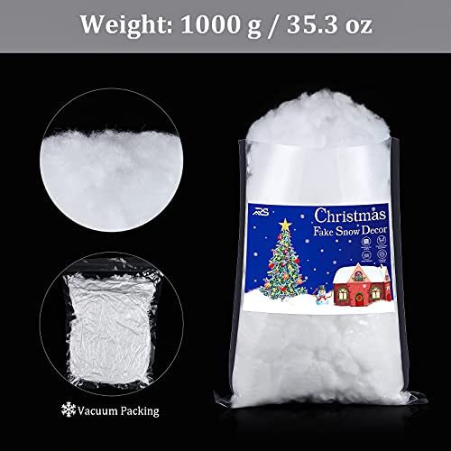 Ruisita 2-Pack Christmas Fake Snow Decor - 1000g Polyester Snow Blanket for Craft & Tree 2 x 500g