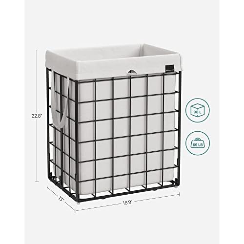 SONGMICS Laundry Hamper, 23.8 Gal. (90L) Laundry Basket, Collapsible Clothes Hamper, Black and White ULCB190W01