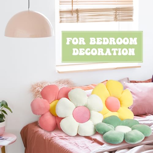 4-Piece Flower Floor Pillow Set, Soft Plush Daisy Cushions for Reading Nook