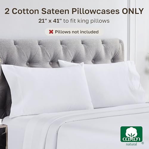 1000 Thread Count King Pillowcases, 100% Cotton Sateen Set of 2