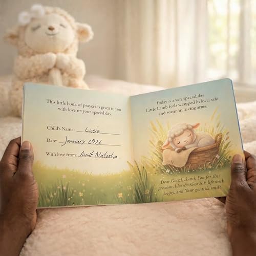 5-Piece Baby Baptism Gift Set with Praying Lamb Plush & Blanket
