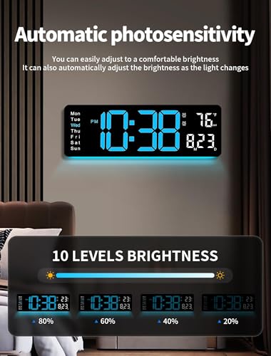 16-Inch Large LED Digital Wall Clock with Remote and RGB Night Light