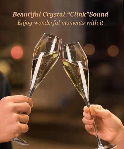 Hand-Blown Crystal Champagne Flutes - 7.5oz Tulip Glasses, Set of 4
