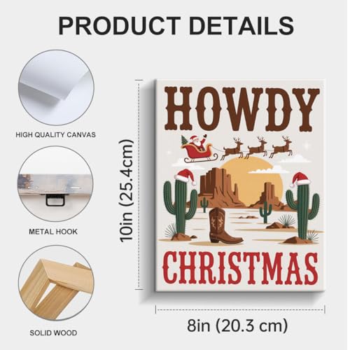 Western Christmas Wall Art - Howdy Holiday Decor, 8x10 Inches - Festive Wall Decor for Home & Office