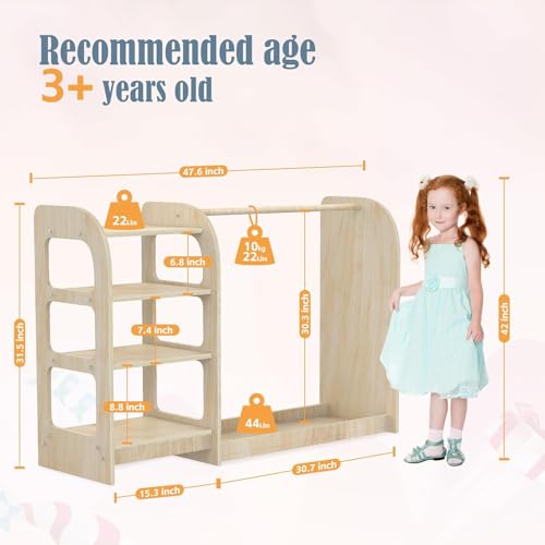 Kids Dress Up Storage Wardrobe with Mirror and Shelves - Wooden Kids Closet Organizer