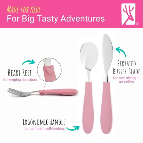 Kids Silverware Set with Silicone Handles and Stainless Steel Flatware