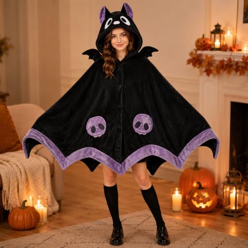 Women's Halloween Wearable Blanket Hoodie, Plush Animal Oversized Blanket