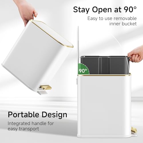 Small Bathroom Trash Can with Lid, 1.3 Gallon Slim Stainless Steel Waste Bin