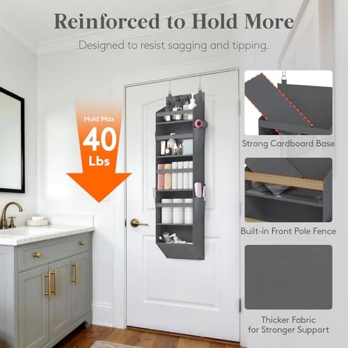 Lifewit Over the Door Organizer, 5-Section Hanging Storage with Clear Windows & Side Pockets, Dark Gray