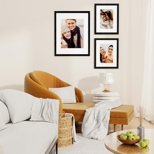 8x10 Black Picture Frames Set of 4 - Wall & Tabletop Frame with Mat