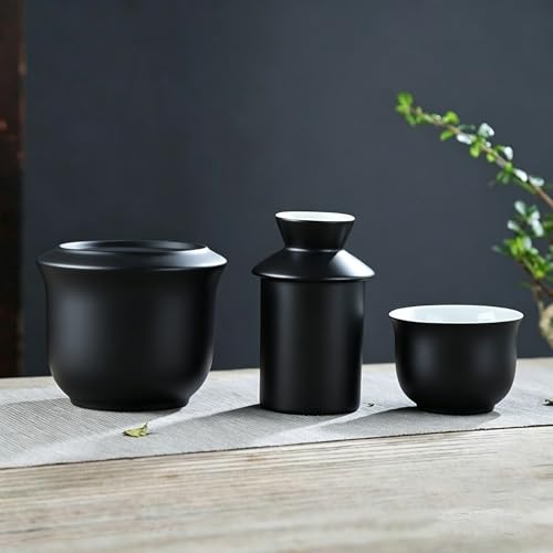 Mozacona Ceramic 3-in-1 Sake Set with Tokkuri Bottle, Ochoko Cups & Wine Warmer