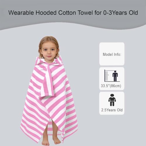 Pink Stripe Hooded Toddler Towel - 100% Cotton Bath & Beach Towel (40x25)