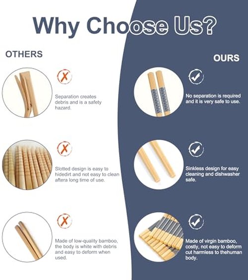 LOROTOCO 50 Pairs Bamboo Chopsticks Disposable | Separated | Reusable | Dishwasher Safe- （9.45in）